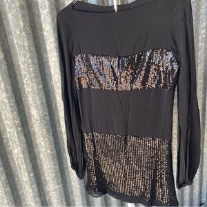 VTG Marciano 100% Silk Black Sequined Mini Mod Dress Size Extra Small